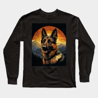 Retro Vintage German Shepherd Mountain Sunset Long Sleeve T-Shirt